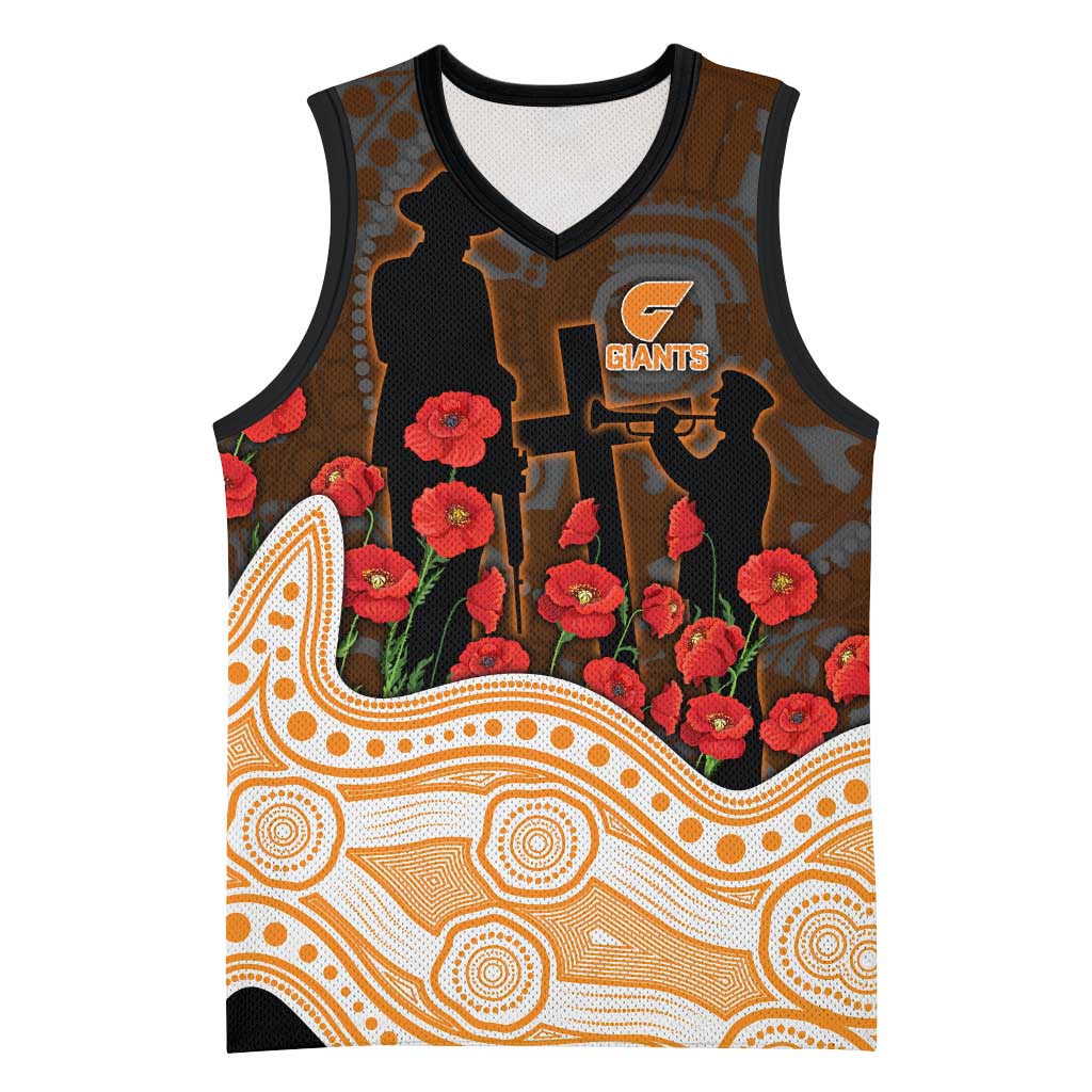 GWS Giants ANZAC Day Basketball Jersey Indigenous Dot Art with Poppy Flower Tribute