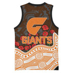 GWS Giants ANZAC Day Basketball Jersey Indigenous Dot Art with Poppy Flower Tribute
