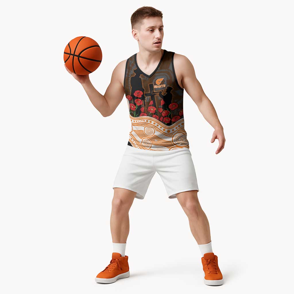 GWS Giants ANZAC Day Basketball Jersey Indigenous Dot Art with Poppy Flower Tribute