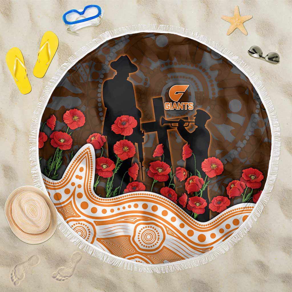 GWS Giants ANZAC Day Beach Blanket Indigenous Dot Art with Poppy Flower Tribute