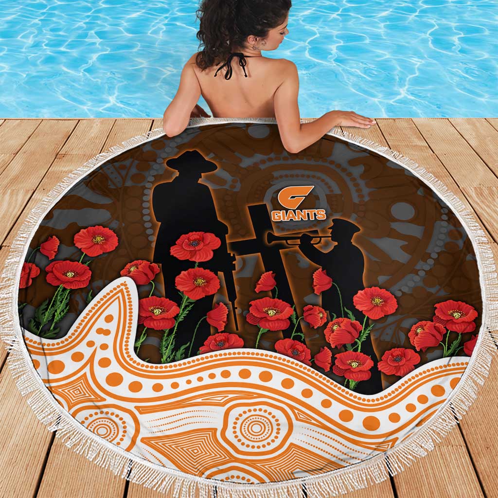 GWS Giants ANZAC Day Beach Blanket Indigenous Dot Art with Poppy Flower Tribute