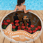 GWS Giants ANZAC Day Beach Blanket Indigenous Dot Art with Poppy Flower Tribute