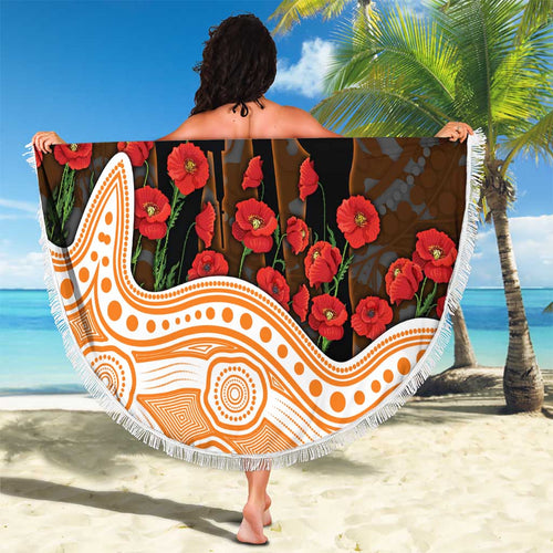 GWS Giants ANZAC Day Beach Blanket Indigenous Dot Art with Poppy Flower Tribute