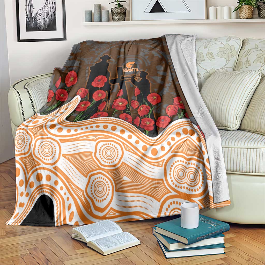 GWS Giants ANZAC Day Blanket Indigenous Dot Art with Poppy Flower Tribute