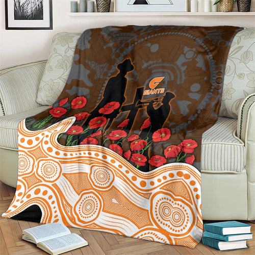 GWS Giants ANZAC Day Blanket Indigenous Dot Art with Poppy Flower Tribute