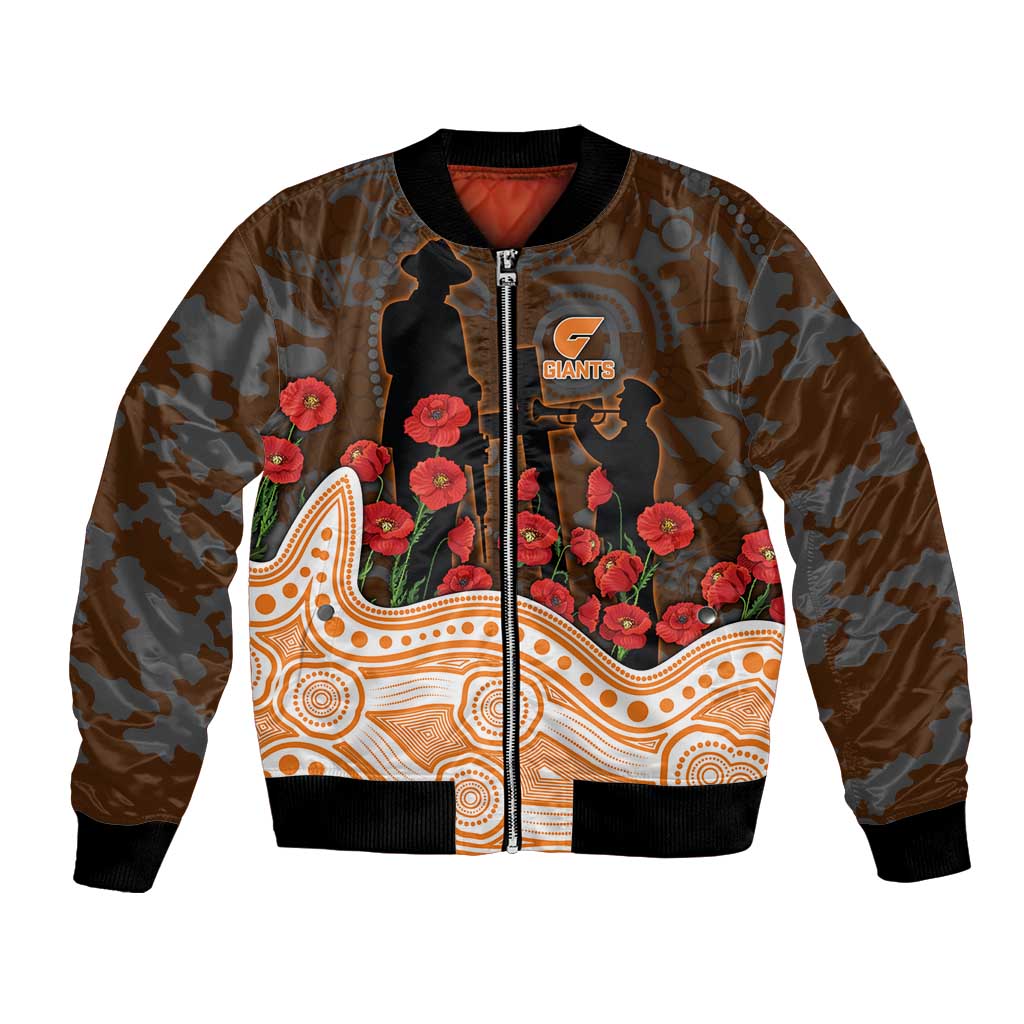 GWS Giants ANZAC Day Bomber Jacket Indigenous Dot Art with Poppy Flower Tribute