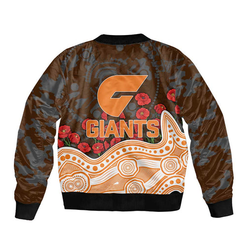 GWS Giants ANZAC Day Bomber Jacket Indigenous Dot Art with Poppy Flower Tribute