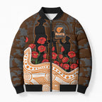 GWS Giants ANZAC Day Bomber Puffer Jacket Indigenous Dot Art with Poppy Flower Tribute