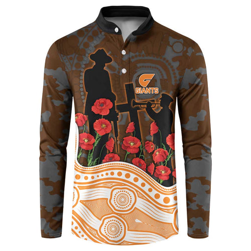 GWS Giants ANZAC Day Button Sweatshirt Indigenous Dot Art with Poppy Flower Tribute