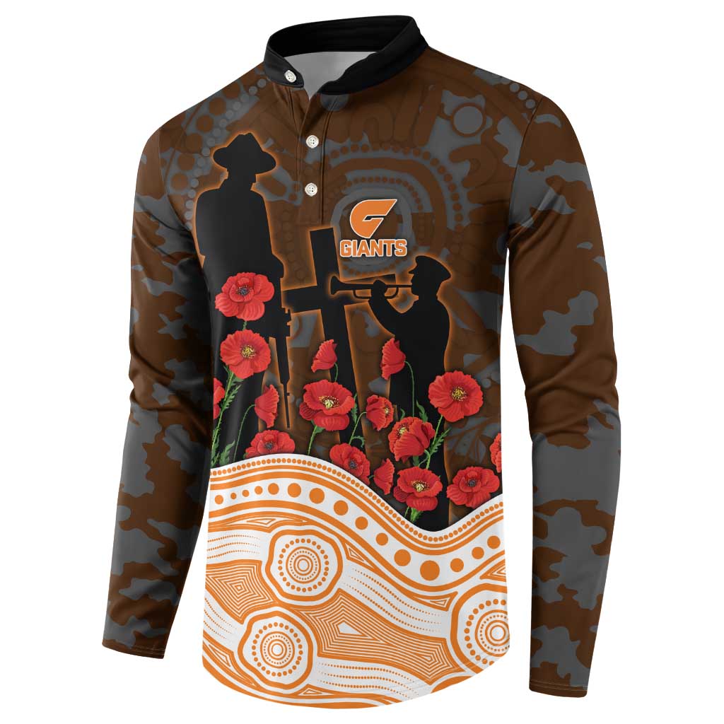 GWS Giants ANZAC Day Button Sweatshirt Indigenous Dot Art with Poppy Flower Tribute