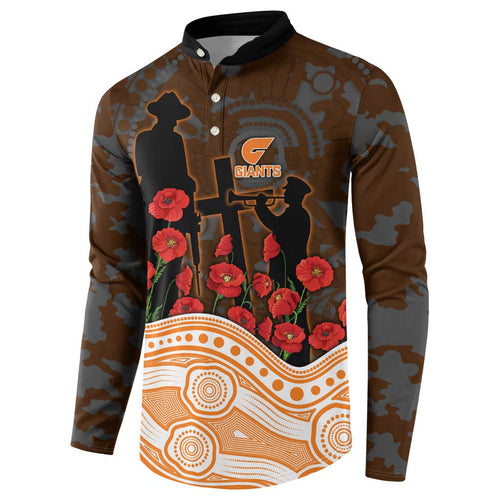 GWS Giants ANZAC Day Button Sweatshirt Indigenous Dot Art with Poppy Flower Tribute