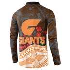GWS Giants ANZAC Day Button Sweatshirt Indigenous Dot Art with Poppy Flower Tribute