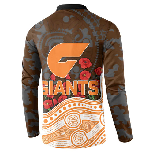GWS Giants ANZAC Day Button Sweatshirt Indigenous Dot Art with Poppy Flower Tribute