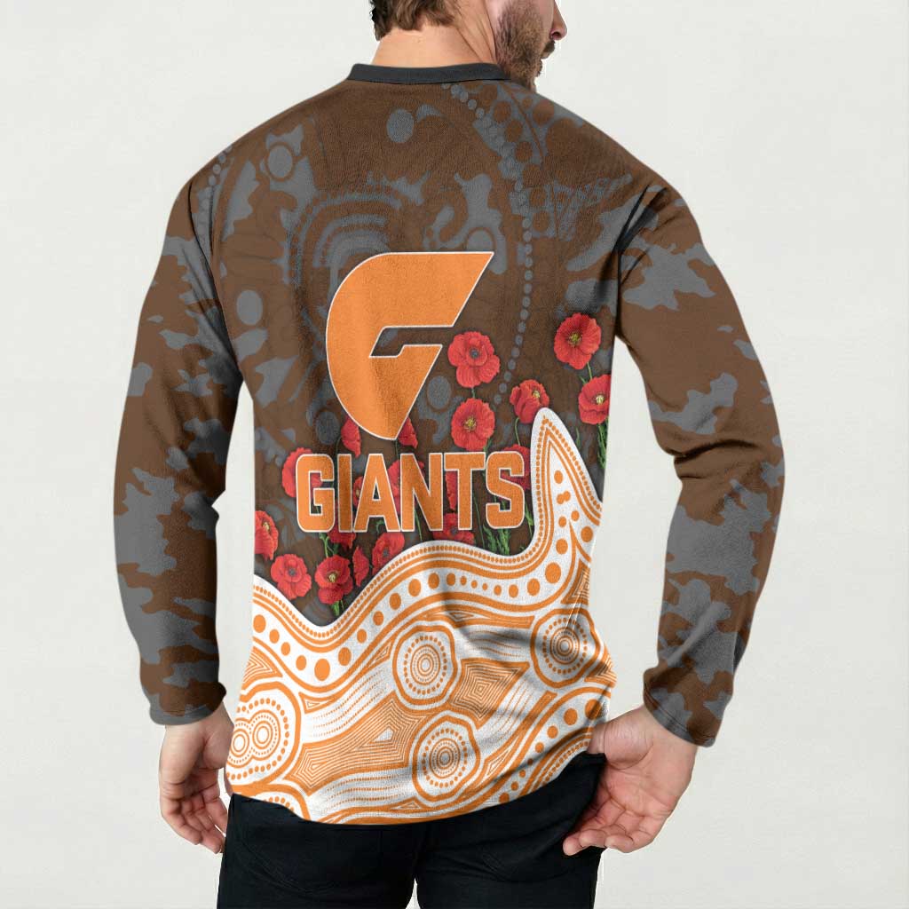GWS Giants ANZAC Day Button Sweatshirt Indigenous Dot Art with Poppy Flower Tribute