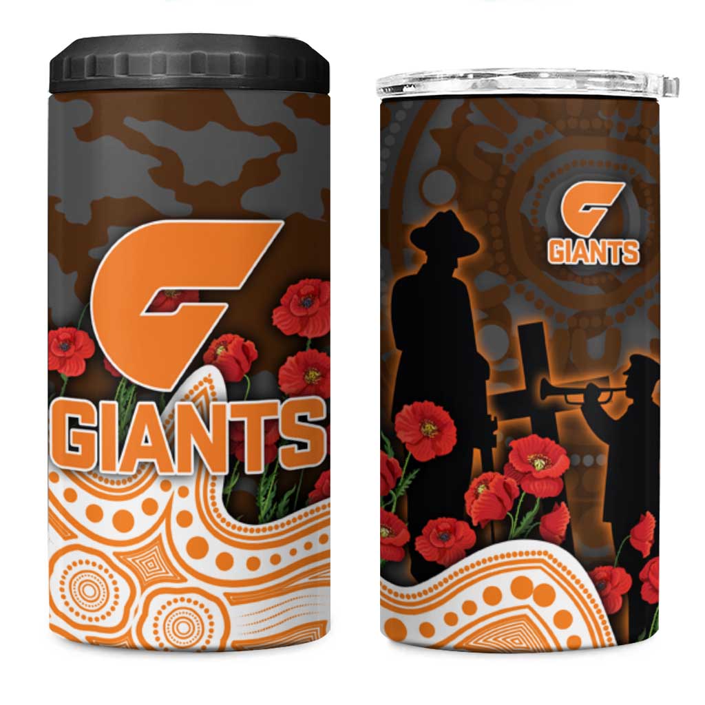 GWS Giants ANZAC Day 4 in 1 Can Cooler Tumbler Indigenous Dot Art with Poppy Flower Tribute