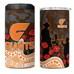 GWS Giants ANZAC Day 4 in 1 Can Cooler Tumbler Indigenous Dot Art with Poppy Flower Tribute