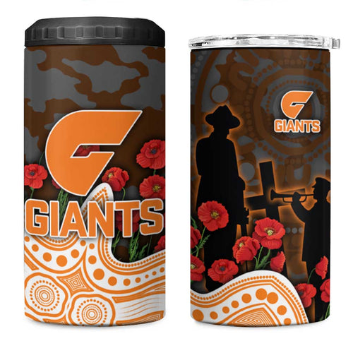GWS Giants ANZAC Day 4 in 1 Can Cooler Tumbler Indigenous Dot Art with Poppy Flower Tribute