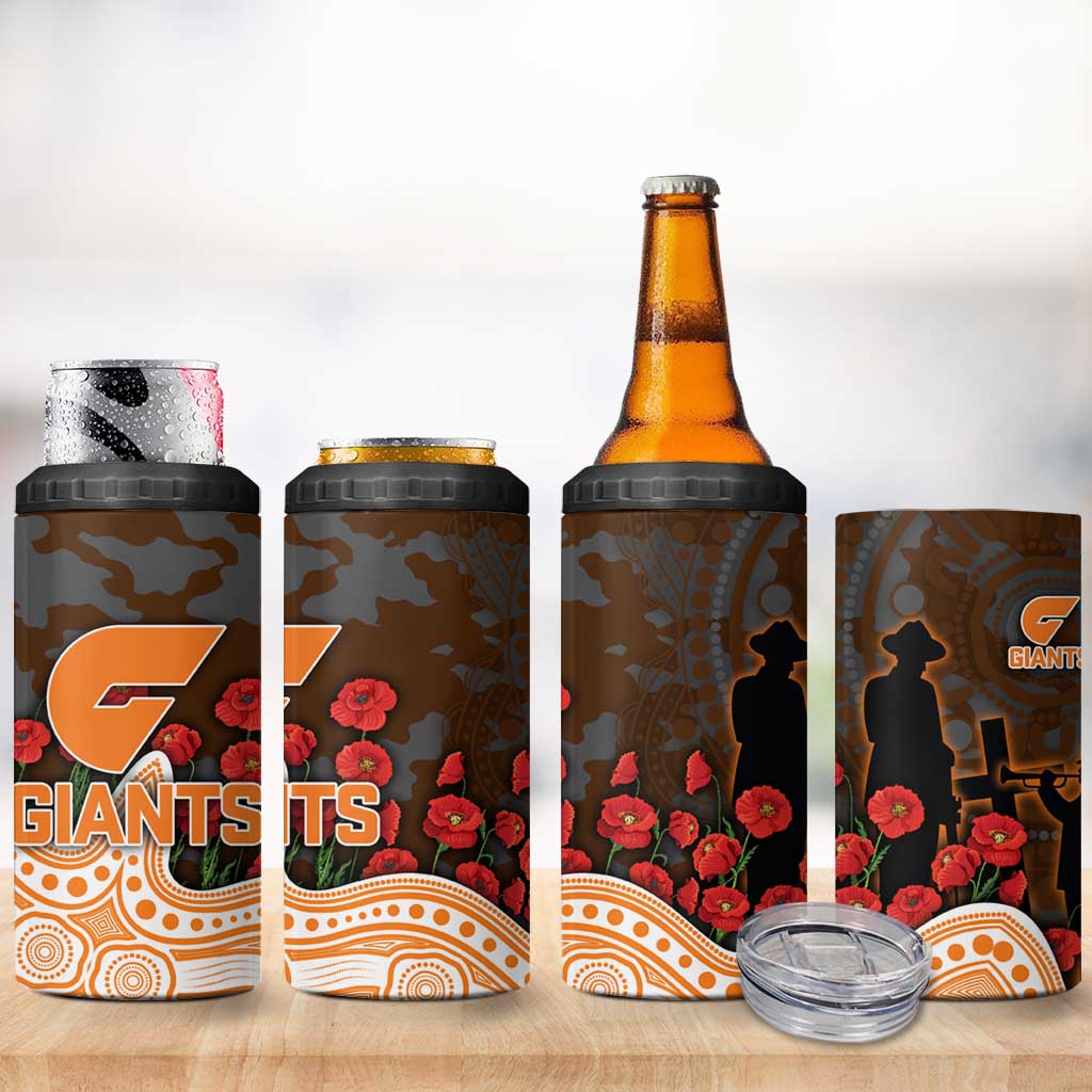 GWS Giants ANZAC Day 4 in 1 Can Cooler Tumbler Indigenous Dot Art with Poppy Flower Tribute