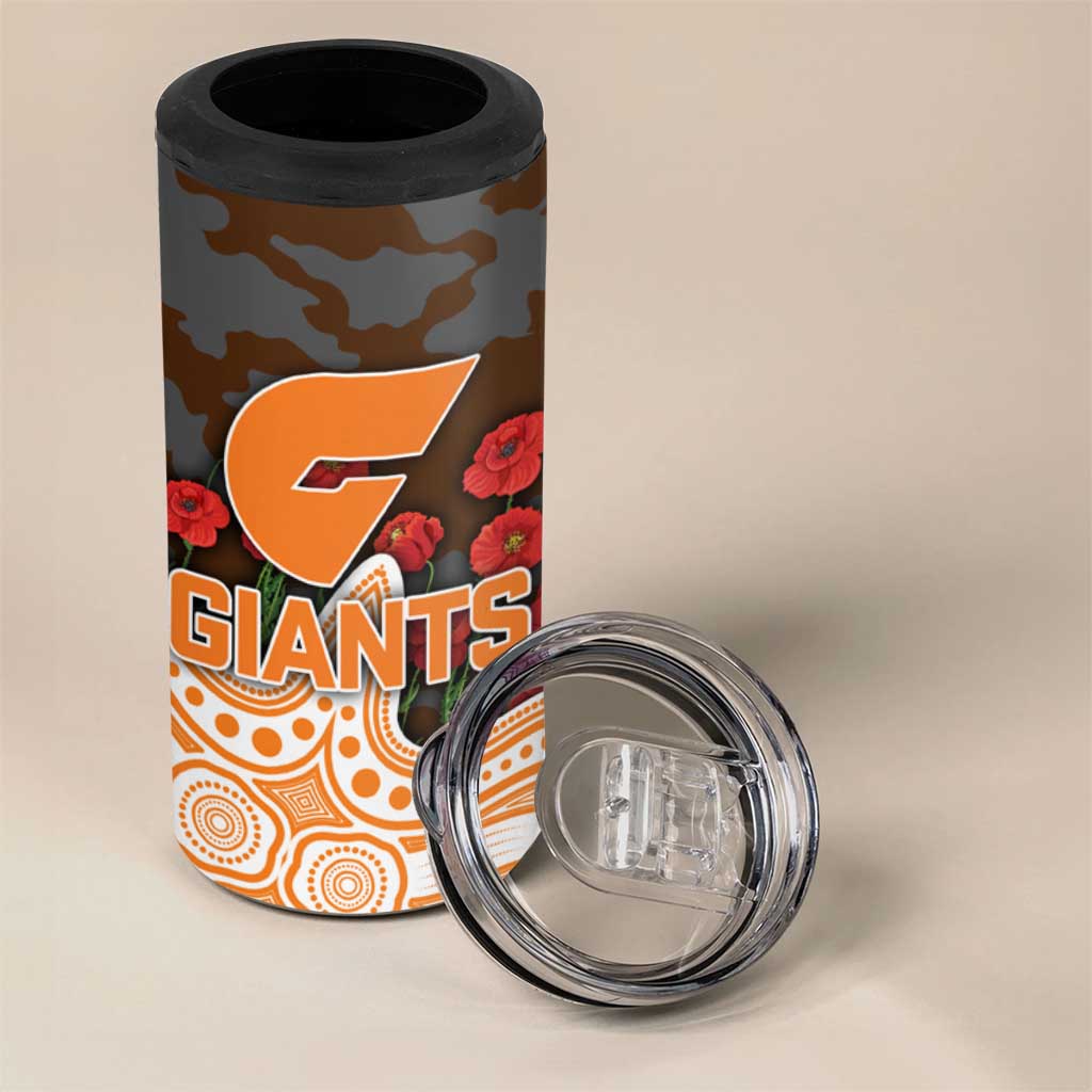 GWS Giants ANZAC Day 4 in 1 Can Cooler Tumbler Indigenous Dot Art with Poppy Flower Tribute