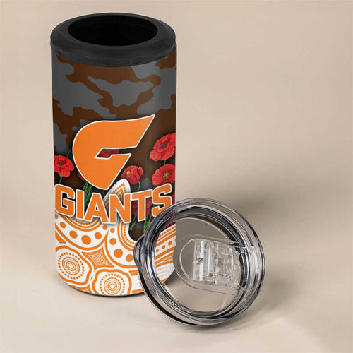 GWS Giants ANZAC Day 4 in 1 Can Cooler Tumbler Indigenous Dot Art with Poppy Flower Tribute