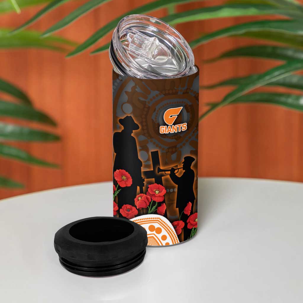 GWS Giants ANZAC Day 4 in 1 Can Cooler Tumbler Indigenous Dot Art with Poppy Flower Tribute