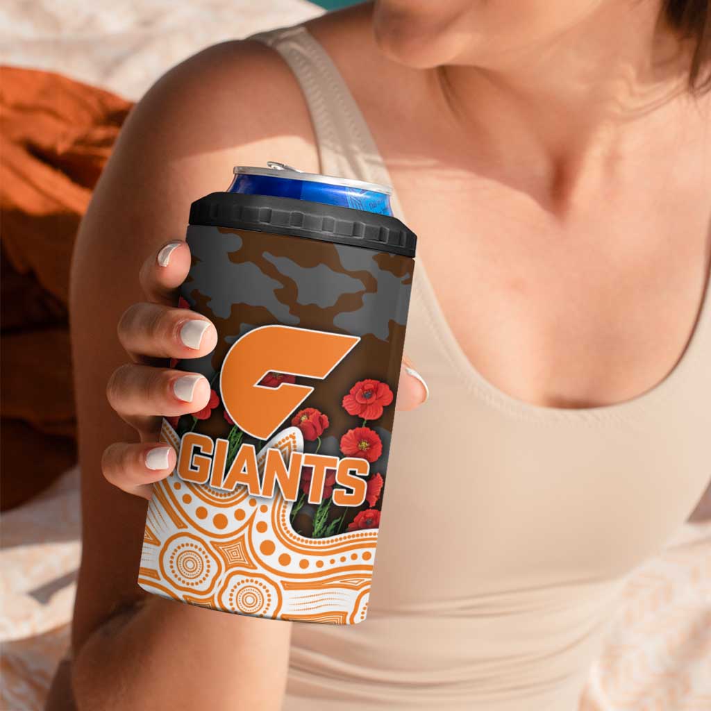 GWS Giants ANZAC Day 4 in 1 Can Cooler Tumbler Indigenous Dot Art with Poppy Flower Tribute