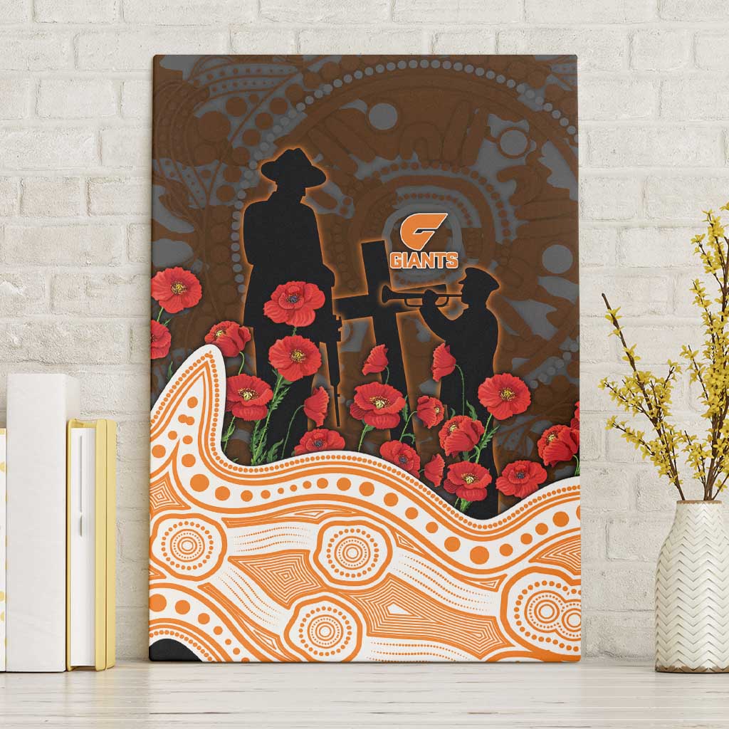 GWS Giants ANZAC Day Canvas Wall Art Indigenous Dot Art with Poppy Flower Tribute