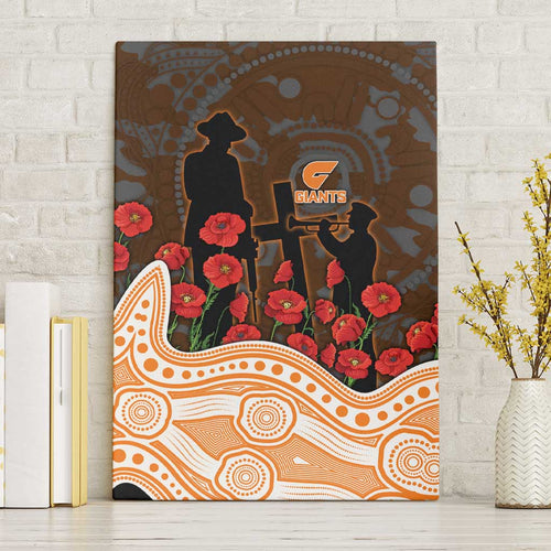 GWS Giants ANZAC Day Canvas Wall Art Indigenous Dot Art with Poppy Flower Tribute