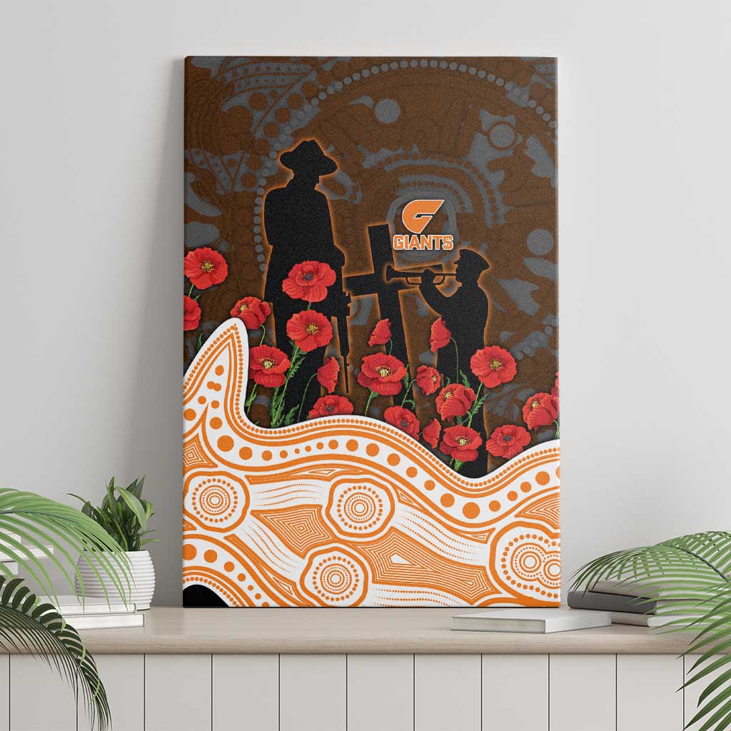 GWS Giants ANZAC Day Canvas Wall Art Indigenous Dot Art with Poppy Flower Tribute