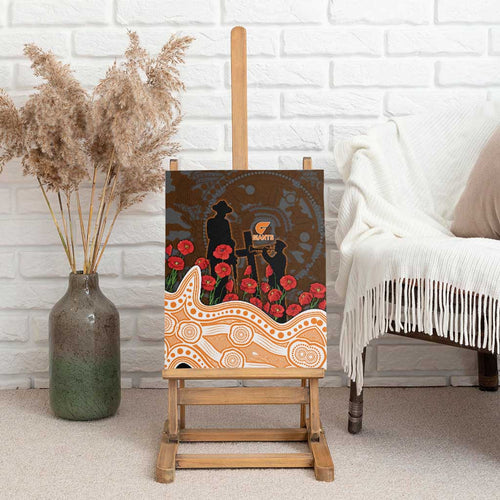 GWS Giants ANZAC Day Canvas Wall Art Indigenous Dot Art with Poppy Flower Tribute