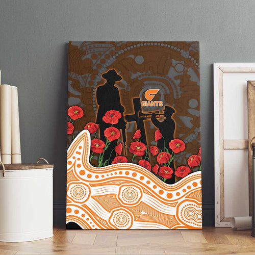GWS Giants ANZAC Day Canvas Wall Art Indigenous Dot Art with Poppy Flower Tribute