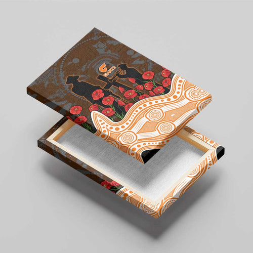 GWS Giants ANZAC Day Canvas Wall Art Indigenous Dot Art with Poppy Flower Tribute