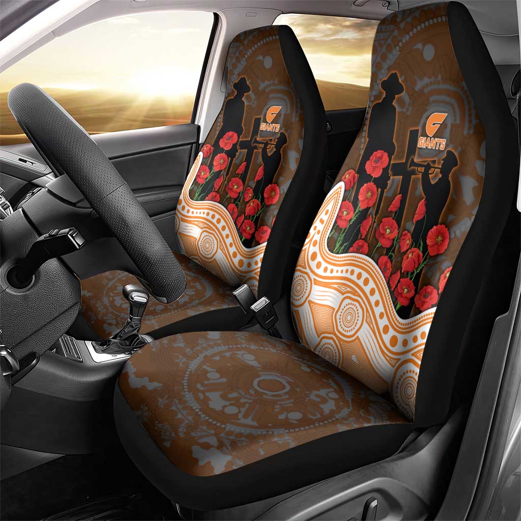 GWS Giants ANZAC Day Car Seat Cover Indigenous Dot Art with Poppy Flower Tribute