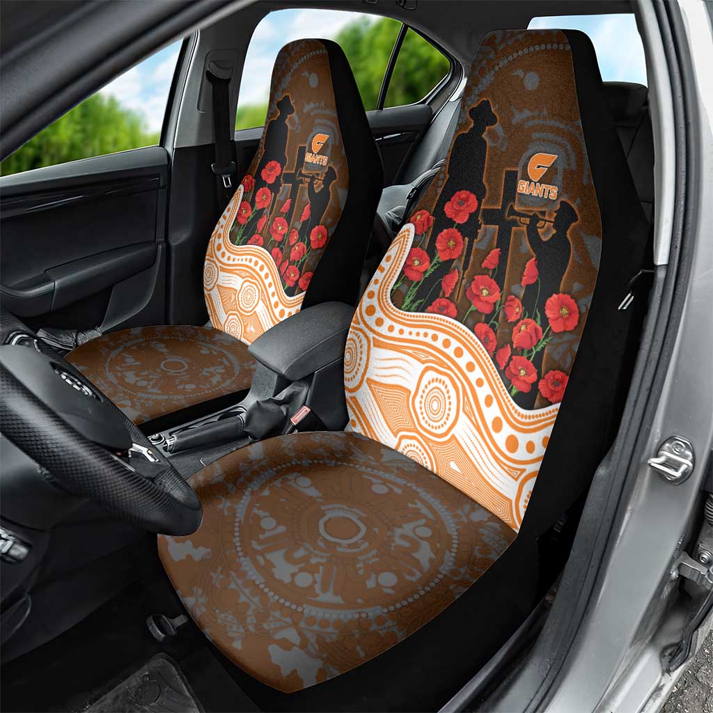 GWS Giants ANZAC Day Car Seat Cover Indigenous Dot Art with Poppy Flower Tribute