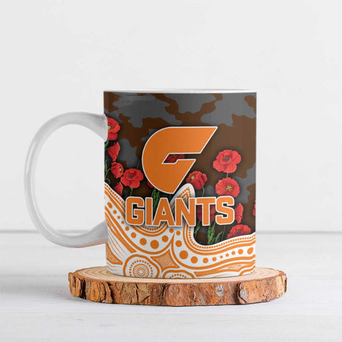 GWS Giants ANZAC Day Ceramic Mug Indigenous Dot Art with Poppy Flower Tribute