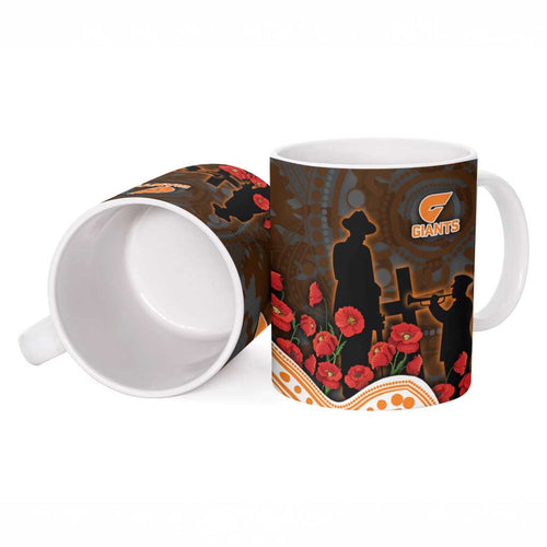 GWS Giants ANZAC Day Ceramic Mug Indigenous Dot Art with Poppy Flower Tribute