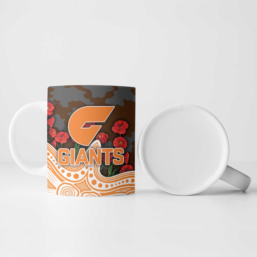 GWS Giants ANZAC Day Ceramic Mug Indigenous Dot Art with Poppy Flower Tribute
