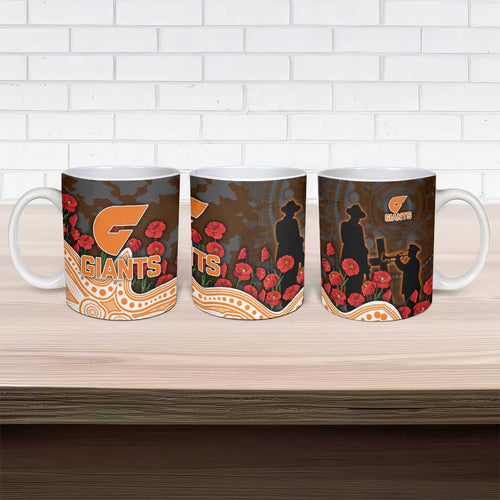 GWS Giants ANZAC Day Ceramic Mug Indigenous Dot Art with Poppy Flower Tribute