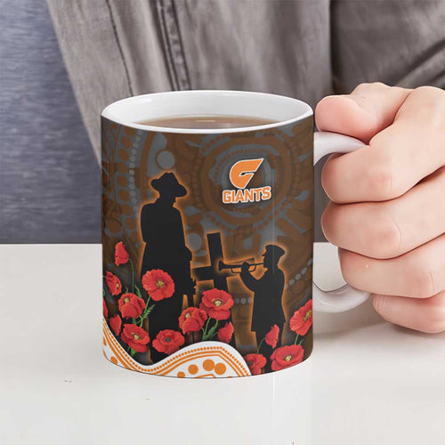 GWS Giants ANZAC Day Ceramic Mug Indigenous Dot Art with Poppy Flower Tribute