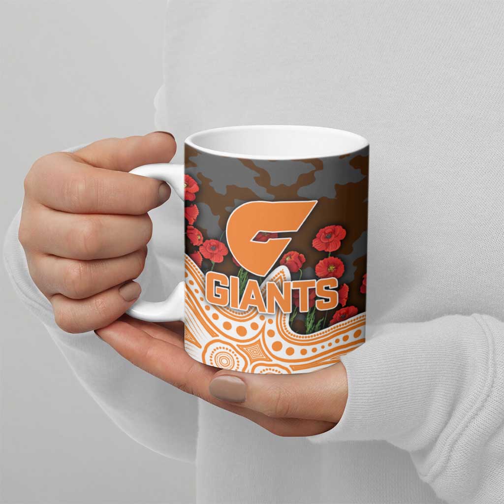 GWS Giants ANZAC Day Ceramic Mug Indigenous Dot Art with Poppy Flower Tribute