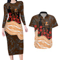 GWS Giants ANZAC Day Couples Matching Long Sleeve Bodycon Dress and Hawaiian Shirt Indigenous Dot Art with Poppy Flower Tribute