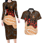 GWS Giants ANZAC Day Couples Matching Long Sleeve Bodycon Dress and Hawaiian Shirt Indigenous Dot Art with Poppy Flower Tribute