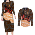 GWS Giants ANZAC Day Couples Matching Long Sleeve Bodycon Dress and Long Sleeve Button Shirt Indigenous Dot Art with Poppy Flower Tribute