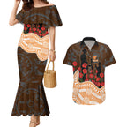 GWS Giants ANZAC Day Couples Matching Mermaid Dress and Hawaiian Shirt Indigenous Dot Art with Poppy Flower Tribute