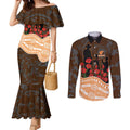 GWS Giants ANZAC Day Couples Matching Mermaid Dress and Long Sleeve Button Shirt Indigenous Dot Art with Poppy Flower Tribute