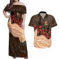 GWS Giants ANZAC Day Couples Matching Off Shoulder Maxi Dress and Hawaiian Shirt Indigenous Dot Art with Poppy Flower Tribute