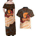GWS Giants ANZAC Day Couples Matching Off Shoulder Maxi Dress and Hawaiian Shirt Indigenous Dot Art with Poppy Flower Tribute