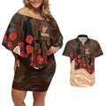 GWS Giants ANZAC Day Couples Matching Off Shoulder Short Dress and Hawaiian Shirt Indigenous Dot Art with Poppy Flower Tribute