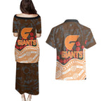 GWS Giants ANZAC Day Couples Matching Puletasi and Hawaiian Shirt Indigenous Dot Art with Poppy Flower Tribute