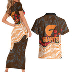 GWS Giants ANZAC Day Couples Matching Short Sleeve Bodycon Dress and Hawaiian Shirt Indigenous Dot Art with Poppy Flower Tribute